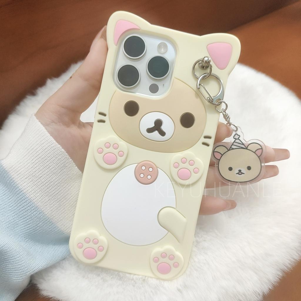 Cute Cartoon 3D Bear Phone Case For 17 16 15 14 13 12 11 Pro X XS Max XR 6 7 8 Plus 5 5S SE Key Chain Pendant Cover