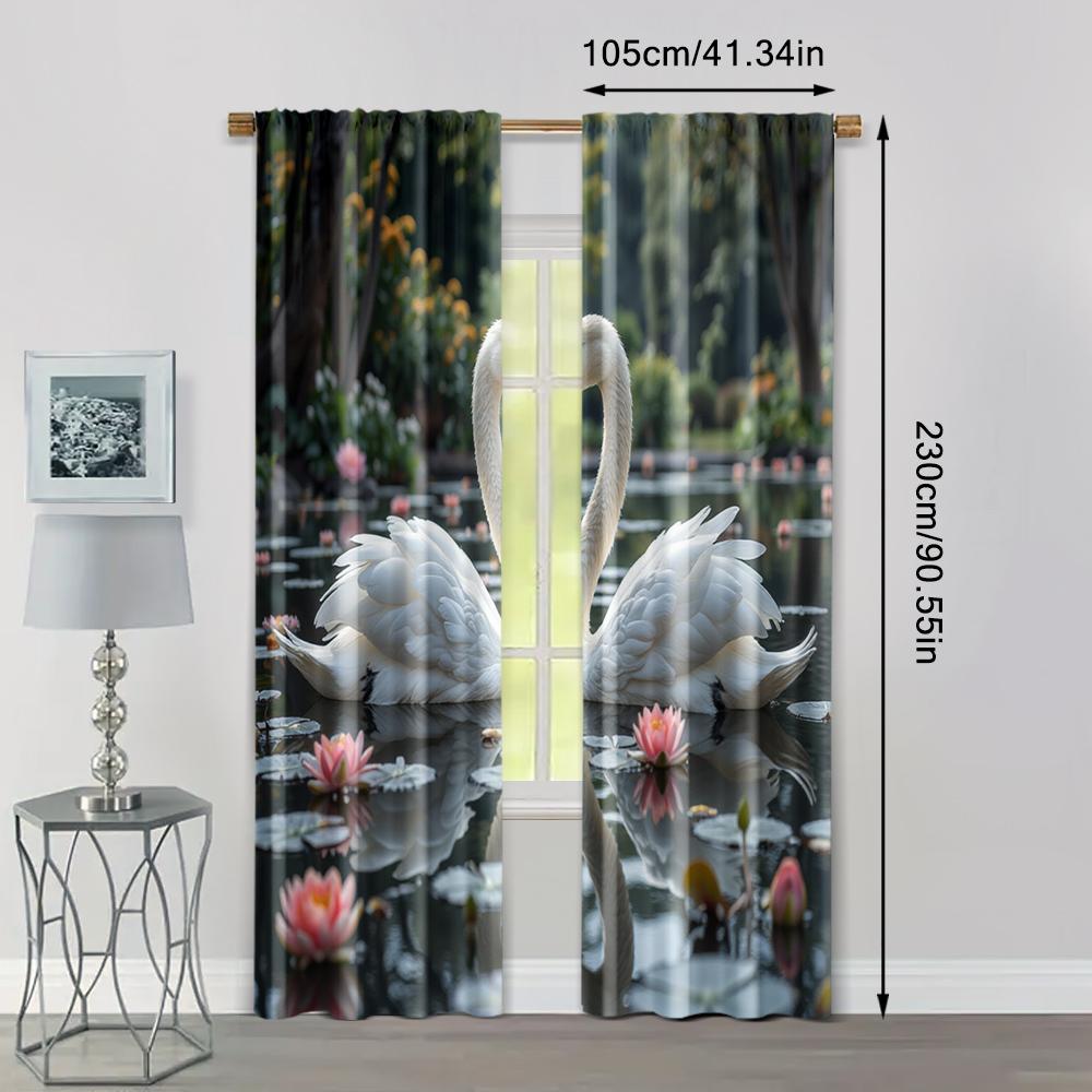 2pcs, Curtains&Window Treatment Swan Durable Polyester (without rod) Stuff Clearance for Bedroom, Kitchen, Office & Living Room