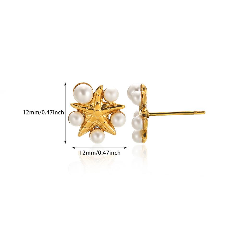Dainty Hanging Shell Pearl Starfish Stud Earrings For Women Elegant Gold Color Stainless Steel Drop Earrings Jewelry Party 2025