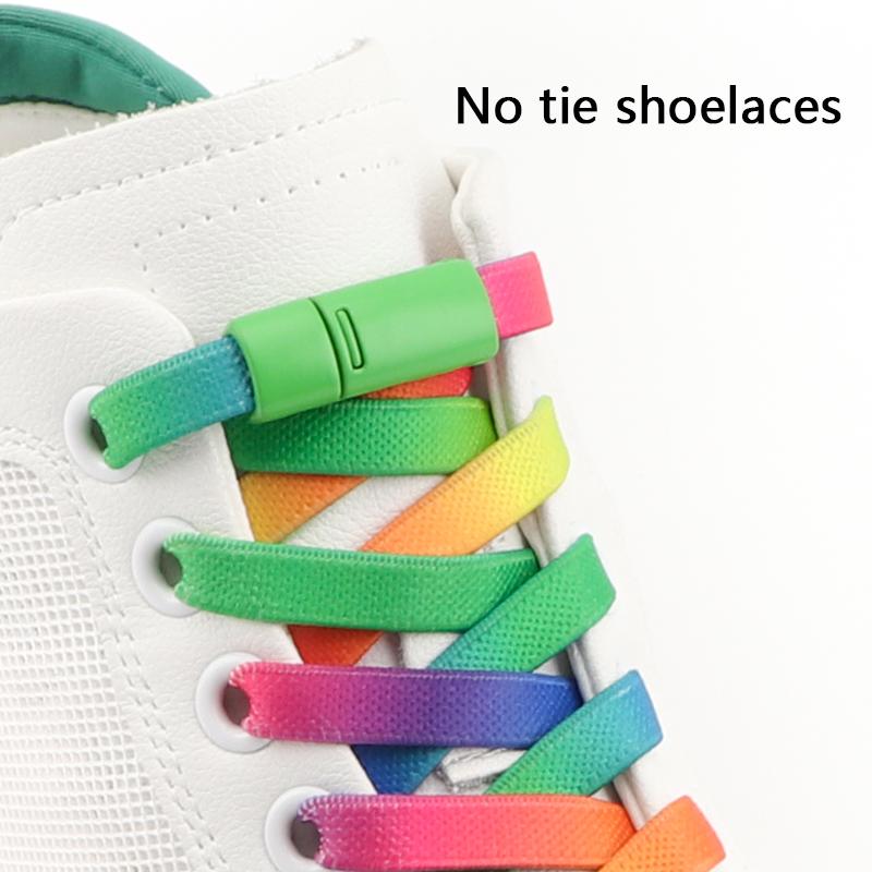 1 Pair Magnetic Lock Shoelaces for Sneaker Rainbow Gradient Flat Elastic Shoelace Adults Kids No Tie Shoe Laces Shoe Accessories
