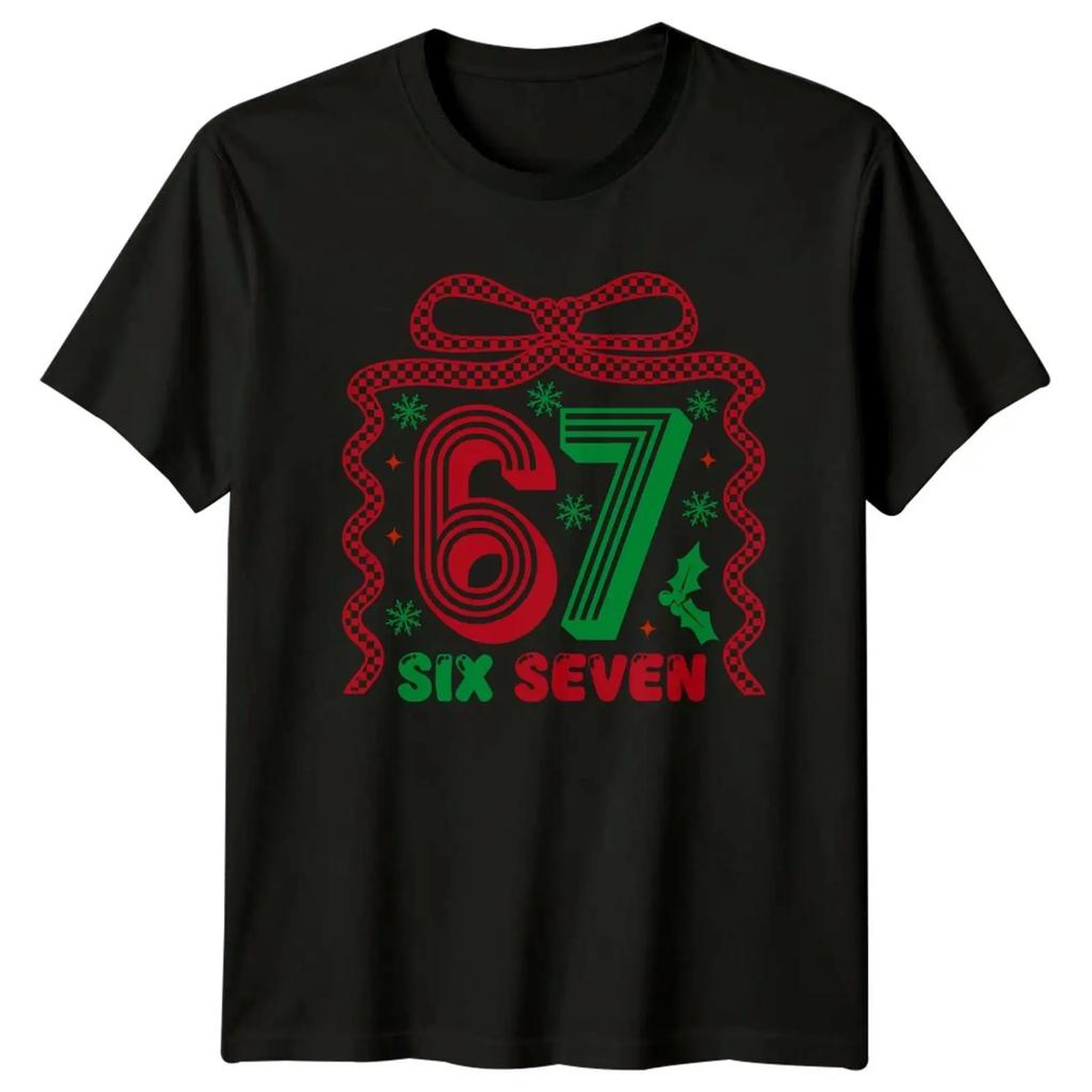 Six Seven Christmas Numbers Holidays Unisexs T Shirt Unisexs Vintage Stretched Homme Fashion Unisex Versatile