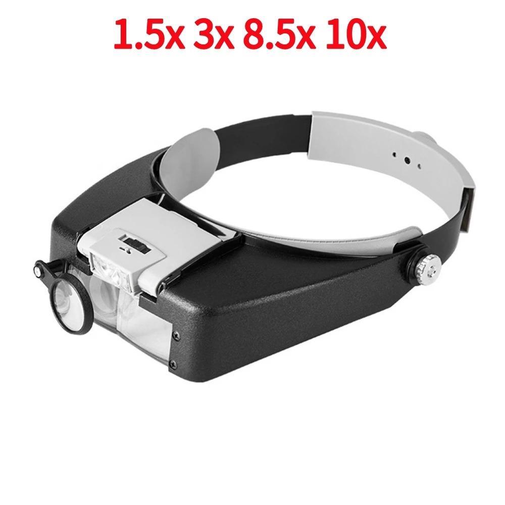 Hands-Free LED Magnifying Glasses Head Mount 1.5X 6X 8X Loupe for Close Work Soldering Watch Repair Hobby