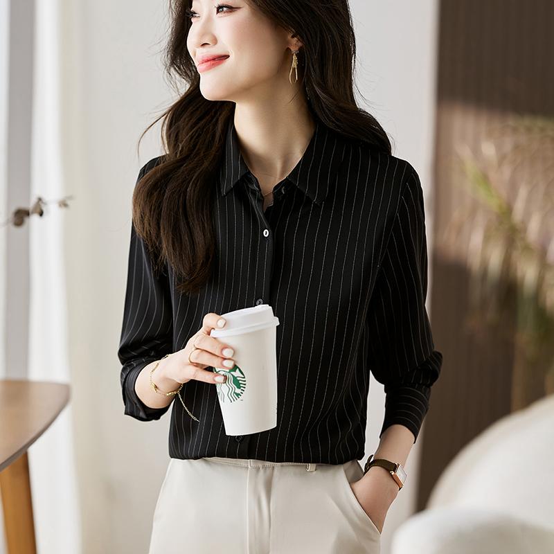 

Женские блузки, рубашки, весна 2025, женская блузка с длинным рукавом, рубашка с отложным воротником, черная, белая шифоновая блузка, рубашка, женские топы J838 2XL чёрный