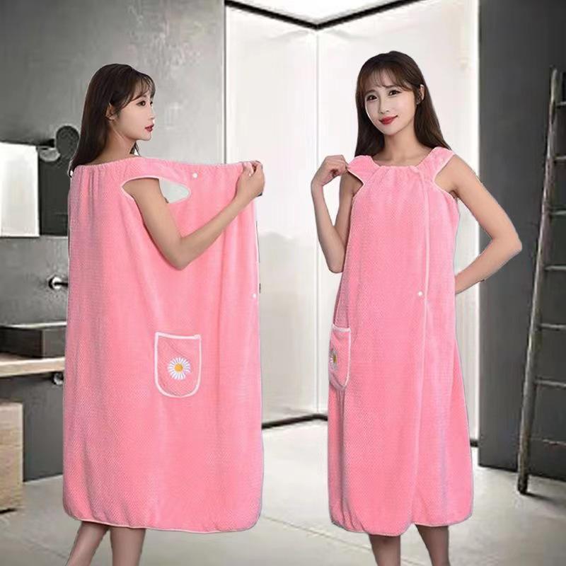Coral Fleece Long Bathrobe Wrap: Absorbent Adult Bath Towel, Pure Cotton Alternative