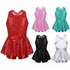 Sparkly Sequins Ballet Gymnastics Bodysuit Girls Sleeveless Dress Leotard Modern Jazz Performance Dance Costume