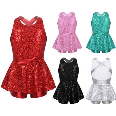 Body de gymnastique de Ballet à paillettes scintillantes pour filles, robe sans manches, justaucorps, Costume de danse de spectacle de Jazz moderne