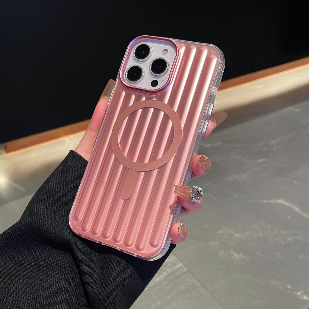 Frosted PC Stripe For Magsafe Magnetic Phone Case For iPhone 16 15 14 Pro Max 13 Wireless Charging Corrugated Shockproof Cover