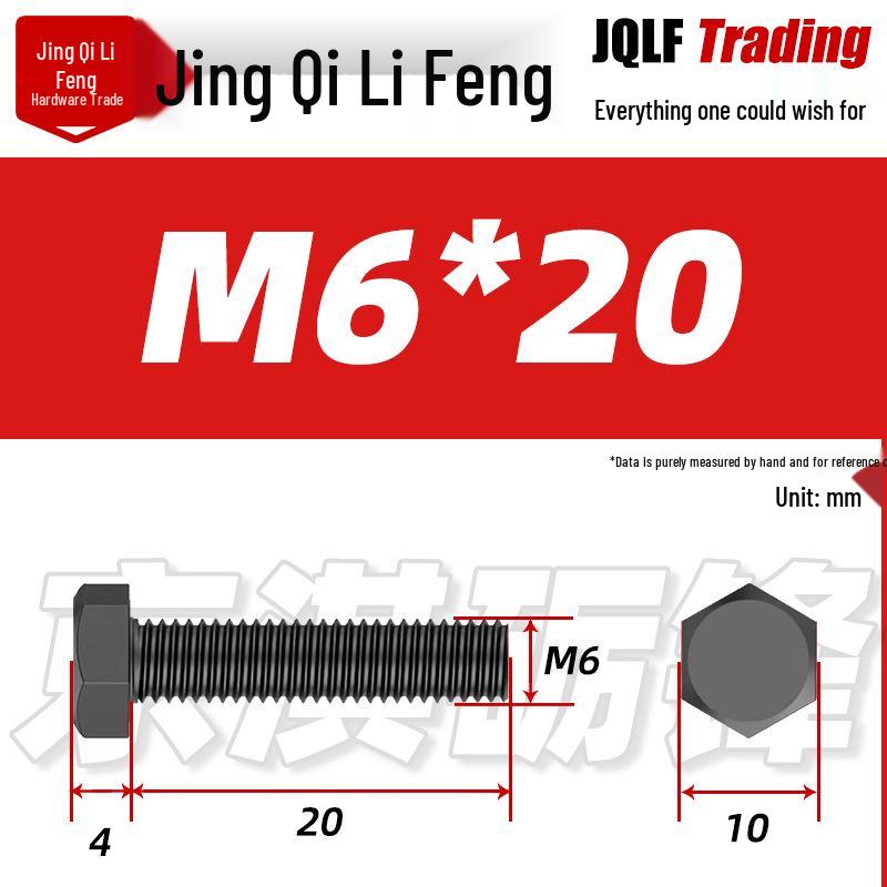 Grade 12.9 Reverse Thread Hex Bolt, M6-M24 High-Strength Blackened Hexagon Screw