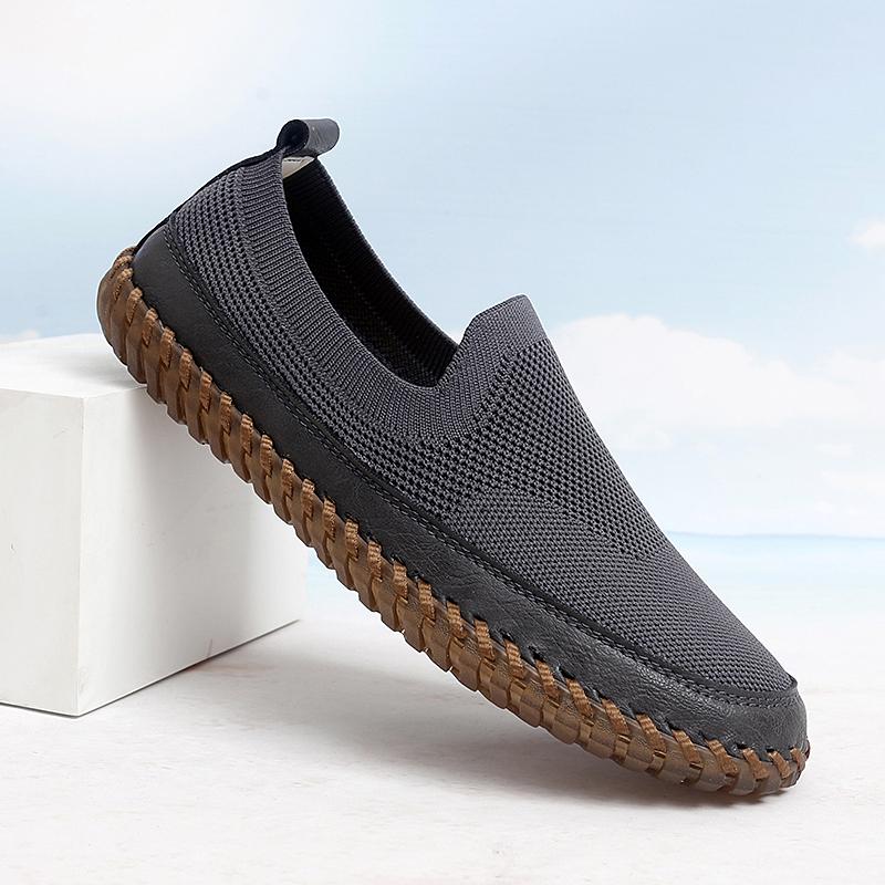 Fashion Breathable Leather Men's Mesh Shoes Summer Slip on Loafers Men Casual Leather Shoes Hot Sale Driving Shoes Breathable Sneakers