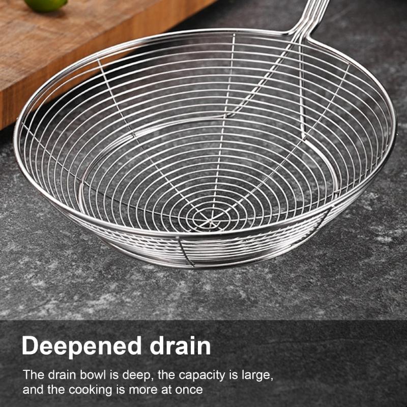 Stainless Steel Cooking Strainer with Wood Handle Heat Resistant Skimmer Ladle Cooking Utensils Home Deep Fry Ladle