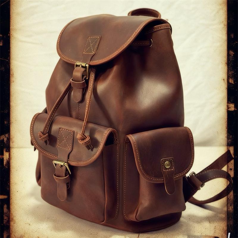 Crazy Horse Leather Outdoor Bag Leisure Travel Backpack Large Capacity Backpack Genuine Leather Travel Bag for Men