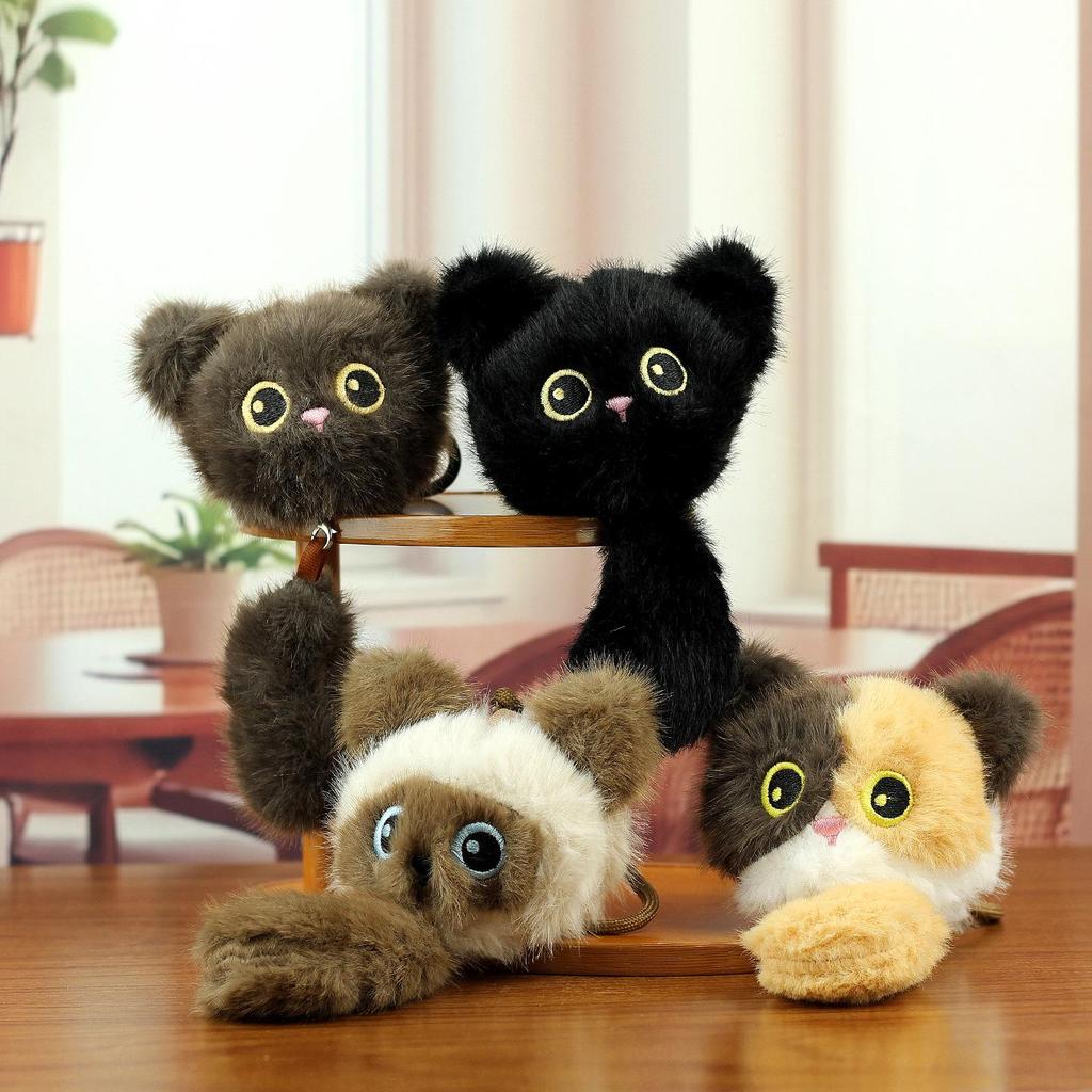 Cute Grey Cat Plush Toy Keychain - Sitting Pose