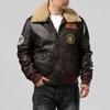 Men's Yellow Cowhide Air Leather Pilot Jacket with Quilted Design & Detachable Wool Collar