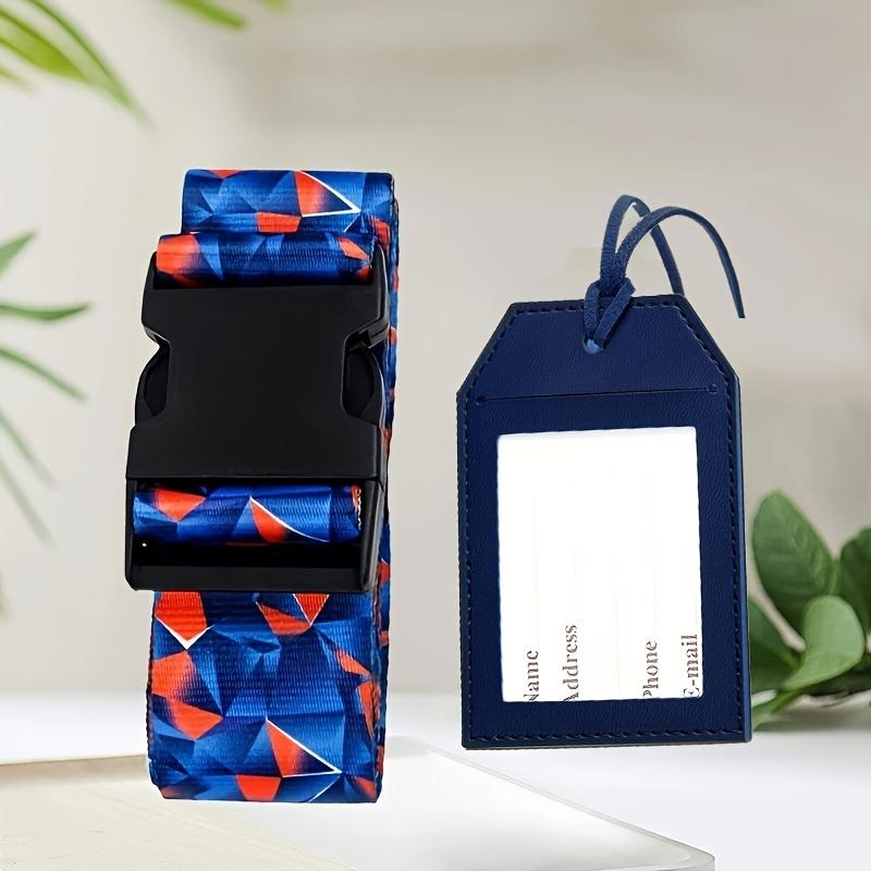 

2pcs (1шт. Багажный ремень+1шт. Багажная бирка) Регулируемый трос для защиты багажа, дорожный ремень для тележки, пряжка, ремень для багажа, плоский ремень, бирка для багажа из ПУ 2pcs