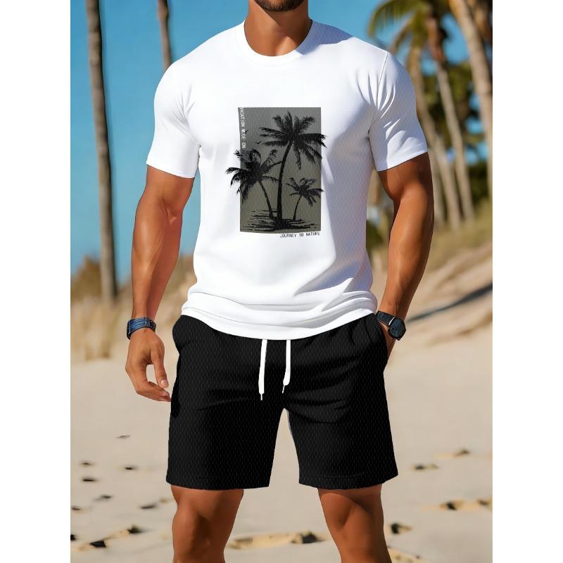 Casual Athletic Set Breathable Outdoor Leisure Men'S Round Neck T-Shirt And Shorts Set Summer Digital Print Print Outfit Men Adult