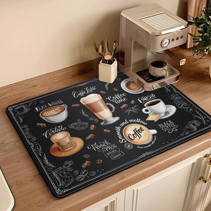 American Retro Coffee Machine Diatom Mud Draining Mat - Kitchen Countertop Heat-Resistant Tableware Drying Pad