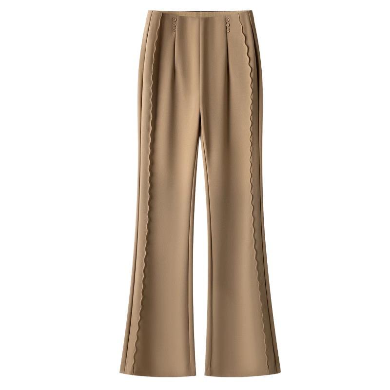 Women's High Waist Khaki Flare Pants - Slimming, Casual Drapey Style for Spring 2025