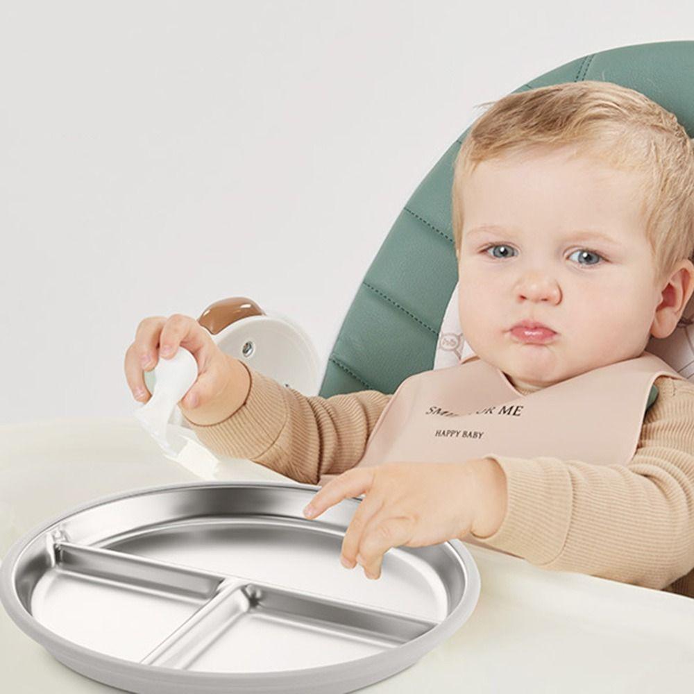 304 Stainless Steel Children 3 Grids Dishes Divided Design Kids Feeding Bowls  Dinnerware
