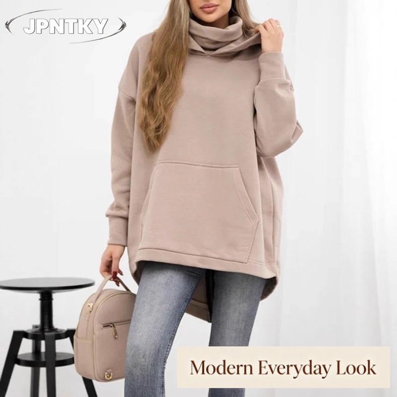 JPNTKY Women's Vintage Casual Solid Color Print Autumn Winter Long Sleeve Hoodie