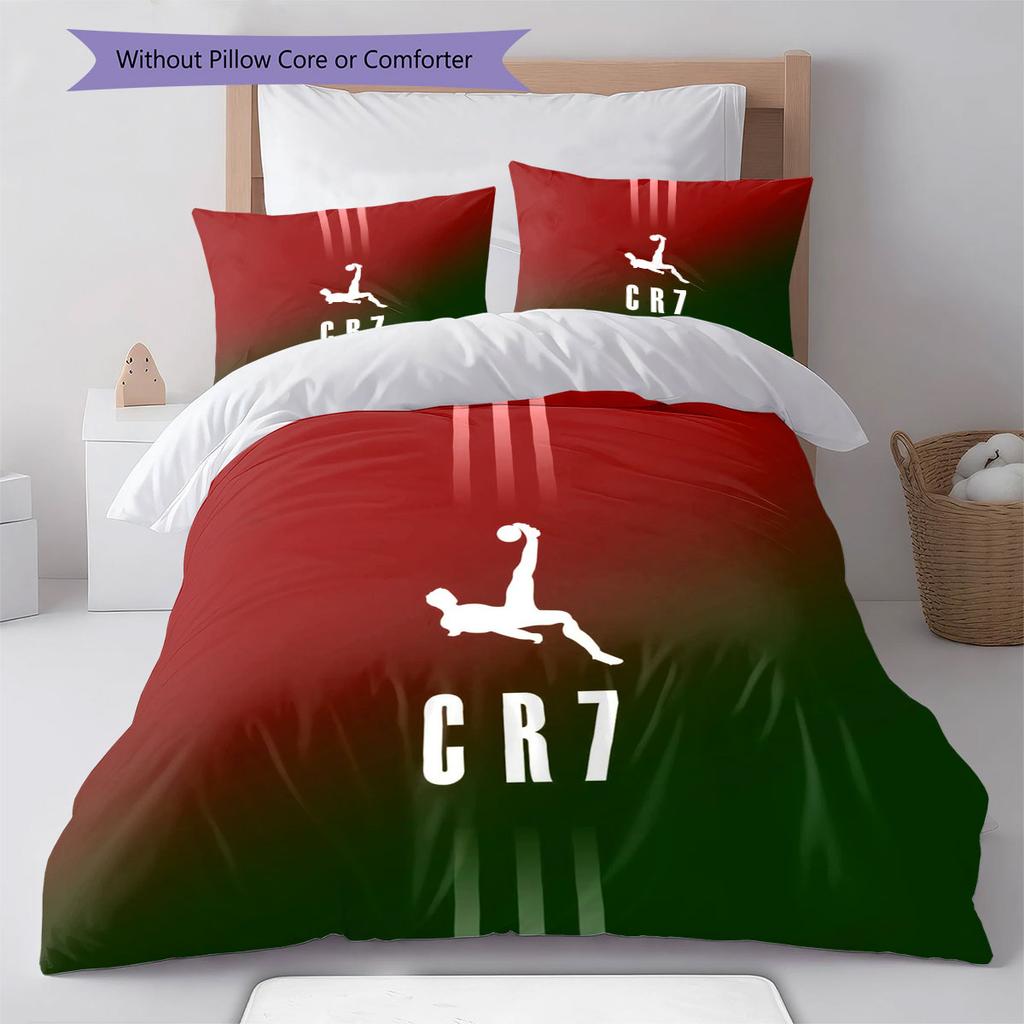 CR7 Cristiano Ronaldo Muster Bettwäsche, Steppbett Set Bettbezug Kissenbezug Zuhause Geburtstagsgeschenk(1 Bettbezug + 2 Kissenbezüge, ohne Füllung)