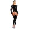 Dámské lesklé lakované spodní prádlo celotělové kombinézy Nízký čtvercový výstřih Dlouhý rukáv Otevřený rozkrok Úzké kombinézy Klubové oblečení