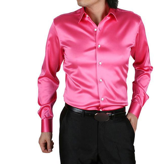 Lös Silk Satin Shirt Märke Märke Långärmad Herr Klänning Skjortor Hög kvalitet Bröllopsfest Chemise