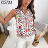 Women's Fashion Casual Summer Spring Flower Pattern Print Sleeveless V-Neck Blouses & Shirts