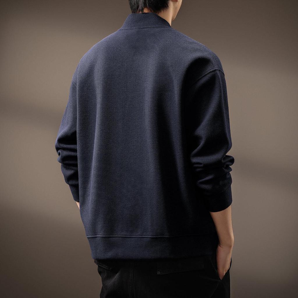2025 Men's Japanese Retro Waffle Knit Hoodie - Winter Casual Fashion Long Sleeve Jacket