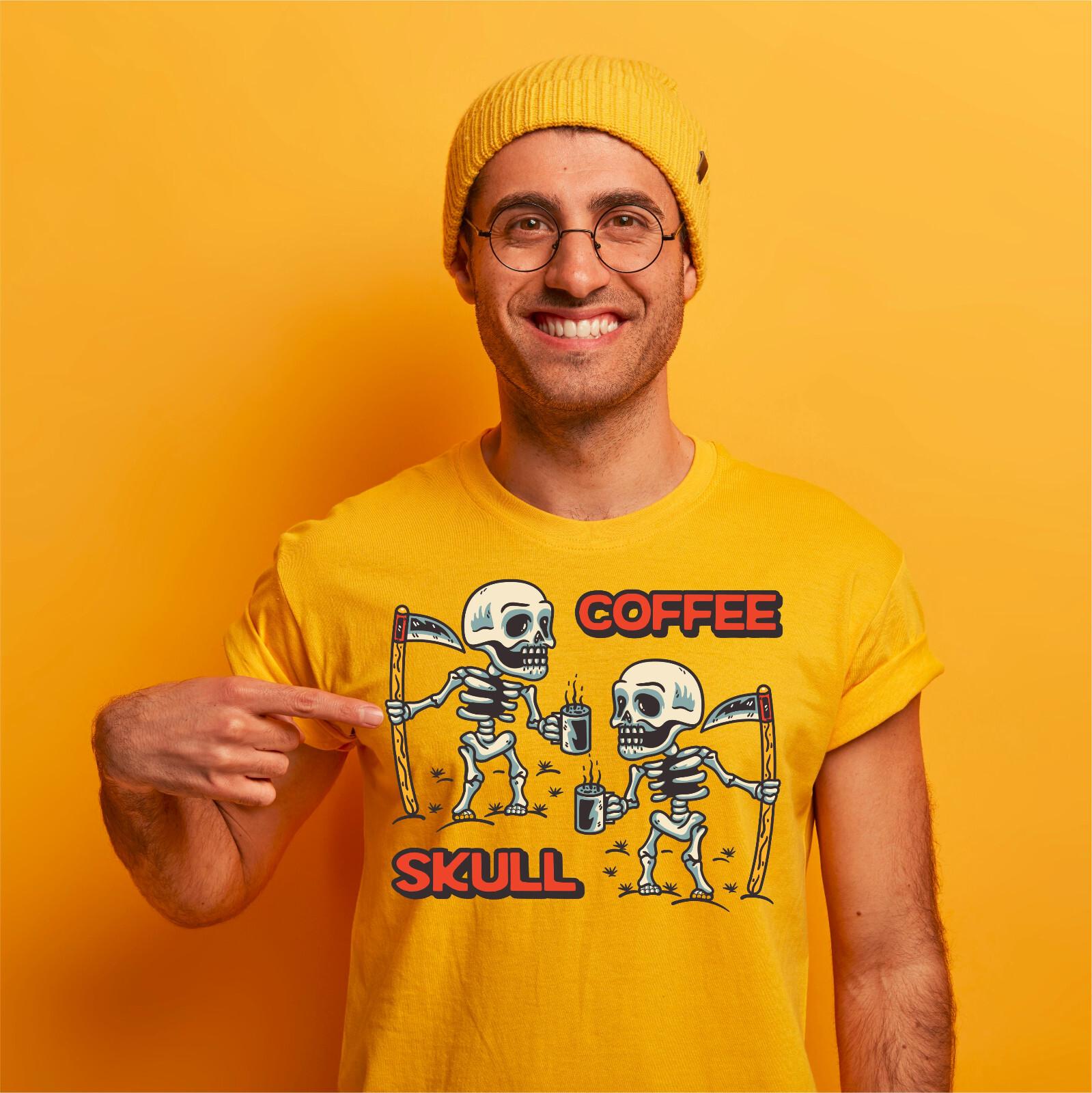 Coffee Skull Skeleton T-Shirt Funny Halloween Novelty Joke Retro Lazy Gifts Top M