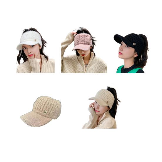 Yousheng Damen Baseballkappe Verlängerter Schirm Leerer Oberteil Einfarbig Strickmütze Verdickte Plüsch Faux-Kaninchenfell Mütze