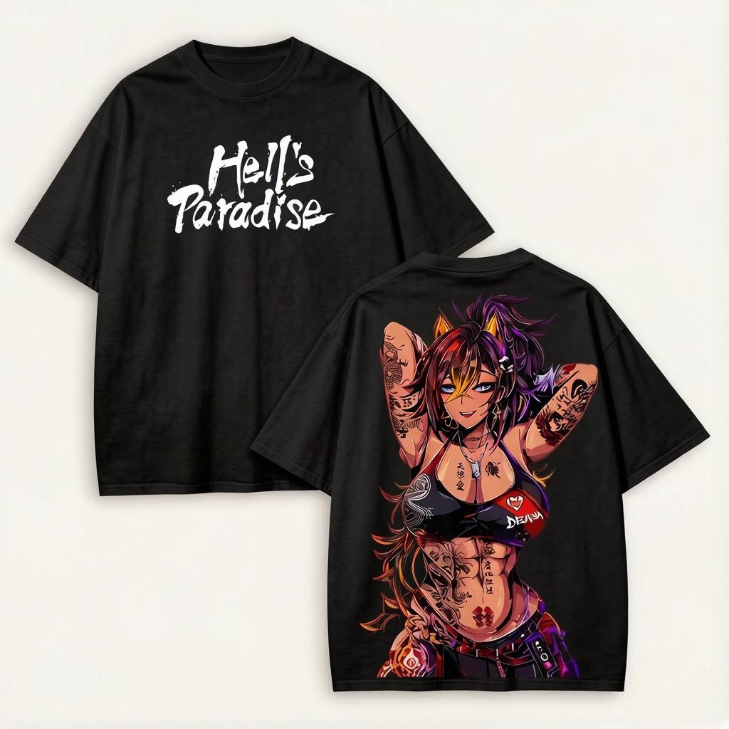 Hot Anime Hells Paradise Washed T Shirt Anime Lover Couples Plus Size Unisex Personality Clothes Year Round Clothing Breathable