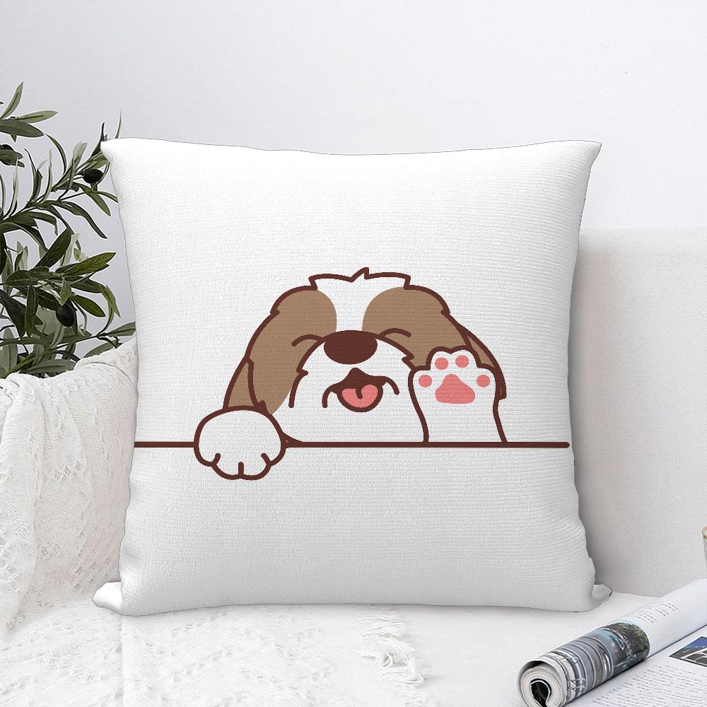 Cute Dog Waving Paw Pillow Case Sofa Decorative Home Double-sided Printing Short Plush Cushion Cover Throw Pillow Cover Gifts
