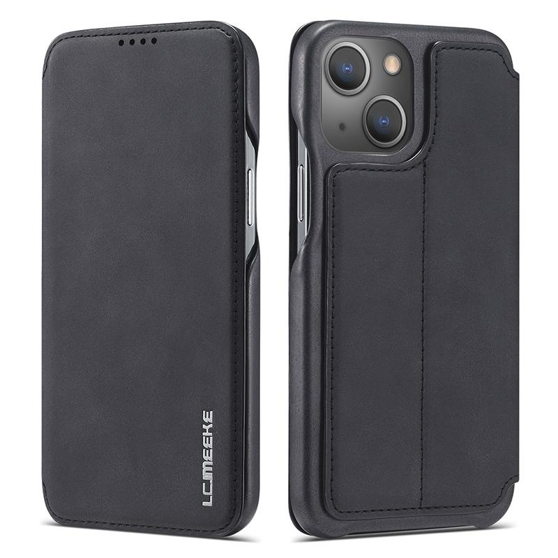 

LC.IMEEKE For iPhone 15 Leather Stand Phone Case Drop-proof Cover with Card Slot Black