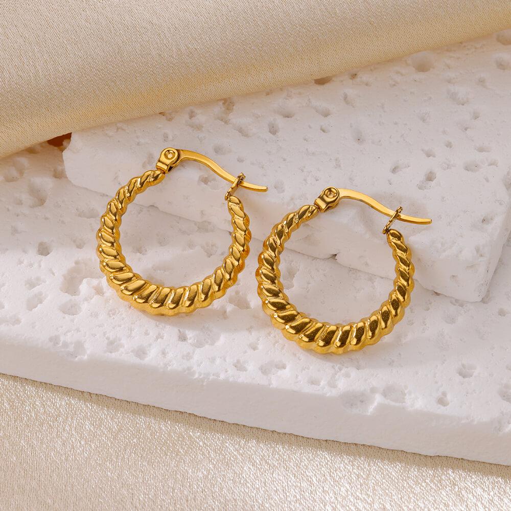 Trendy Round Stainless Steel Hoop Earrings for Women Simple Gold Color Earring Waterproof Ear Piercing Zircon Birthday Gifts