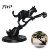 Small Desk Figurine Black Cat On Witch Broom Figurine, 3D Printed Broomstick Statue, Halloween Tabletop Ornament for Tiered Tray, Desk, Table