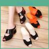 Summer Womens Slippers Middleheeled Highheeled Fish Mouth Slippers Large Size Thickheeled Sandals Patent Leather Rhinestone Sandals