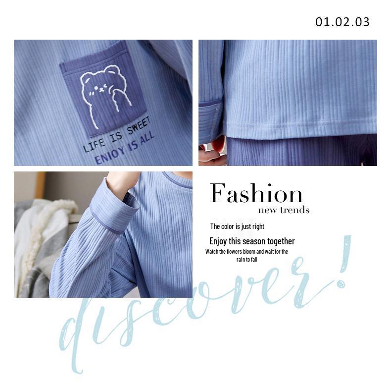 Pánský bavlněný pyžamový set plus size - Podzim/Zima S dlouhým rukávem a kalhotami Domácí oblečení