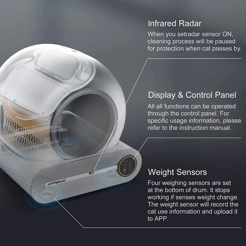 Tonepie Automatic Smart Cat Trash Can Self-Cleaning Arenero Gato Gato 65L Intelligent App Control Pet Cat Toilet Mat Tray Ion Deodorant
