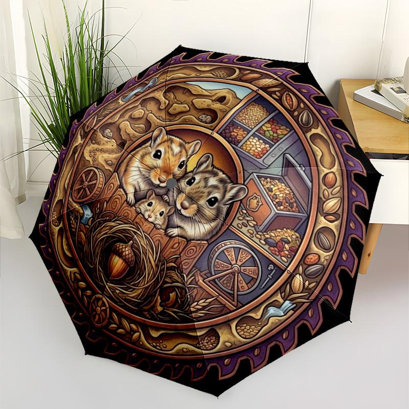 Hamster Harvest Circle pattern umbrella, portable and foldable design, 8 ribs, a casual accessory for Halloween, Christmas, and birthday gifts.