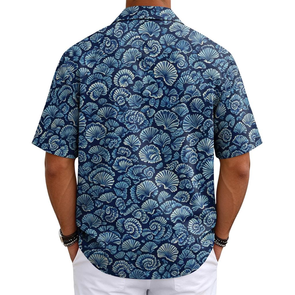 Men's Summer Hawaiian Print Cuban Collar Shirt Short Sleeve Button Down Casual Beach Shirt Lightweight Breathable Fabric