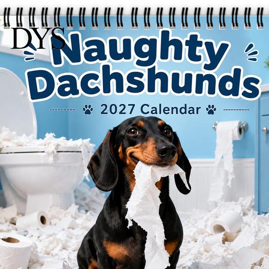 Thick Paper Activity Tracker Naughty Dachshunds Wall Calendar 2027, Funny Sausage Dog 12-Month Calendar, Hilarious Lover Gift Ideas Monthly