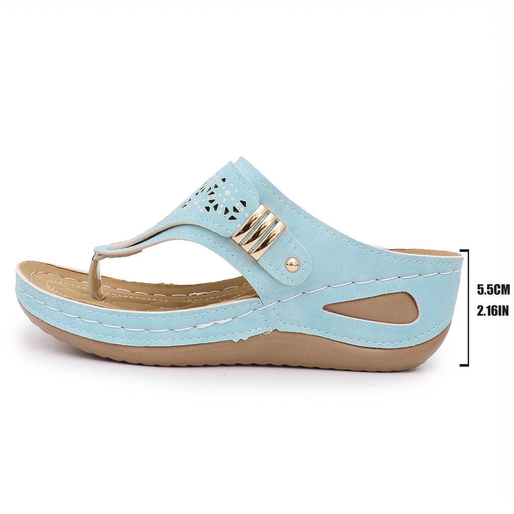 Large size new flip-flops women's summer pinch feet cool slippers women's hollow metal thick bottom wedge slippers women