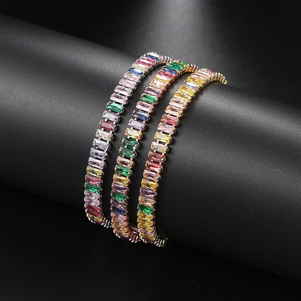 Rectangle Zirconia Zircon Chain Bracelet Rainbow Hand Chain New Crystal Bangles Jewelry