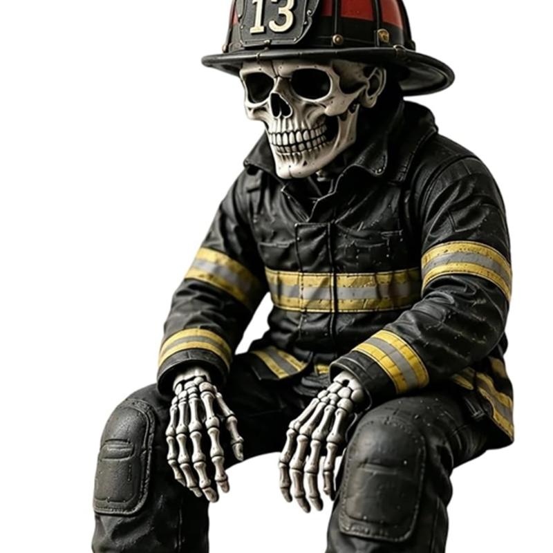 Resin Uniform Skull Statue for Table and Cabinet Display, 15CM Character Figurine With Helmet and Boot Texture for Indoor Collection and Room Accent