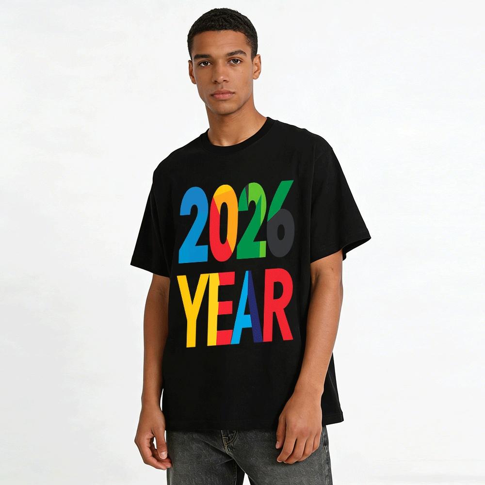 2026 New Year Themed Trendy Print Versatile Casual Top Pure cotton T-shirt