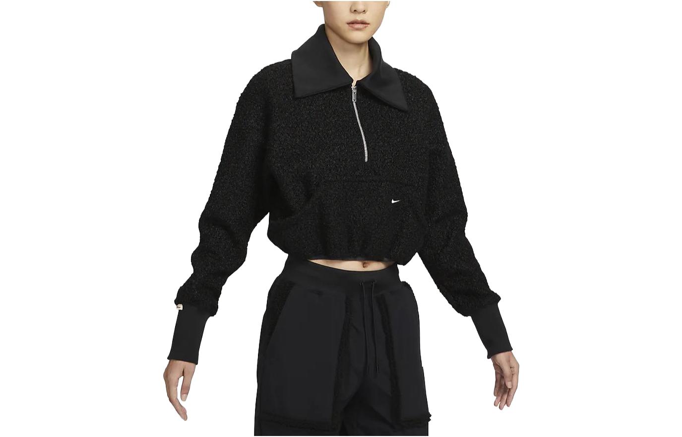 Nike Sportswear Collection Women s High-Pile Fleece Half Zip Top Black FB8786-010 XL