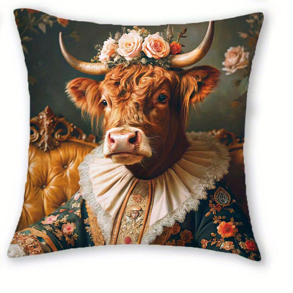 Retro nobel dierenportret Dubbelzijdig Bedrukt kussensloop Korte pluche Geschikt voor woonkamers slaapkamers sierkussenhoes 50x50cm