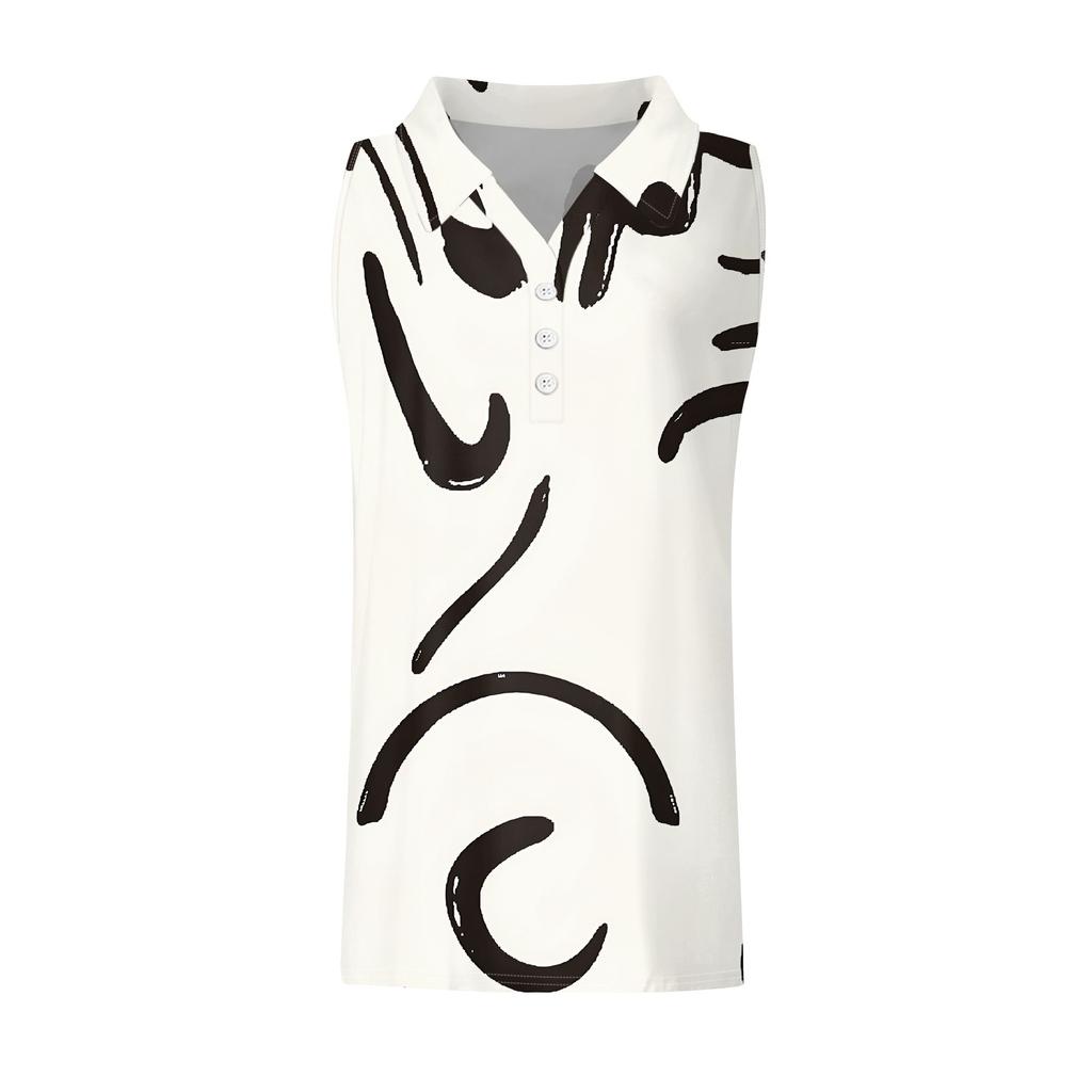 Women's T Shirt Tee Print Button Sleeveless  Daily Weekend Fashion Basic Regular Top