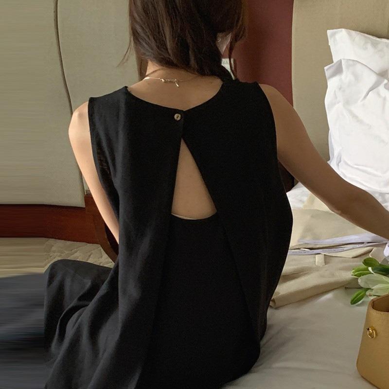 Francouzské temperové vestové šaty bez rukávů Dětské léto Volné šaty pro seniory