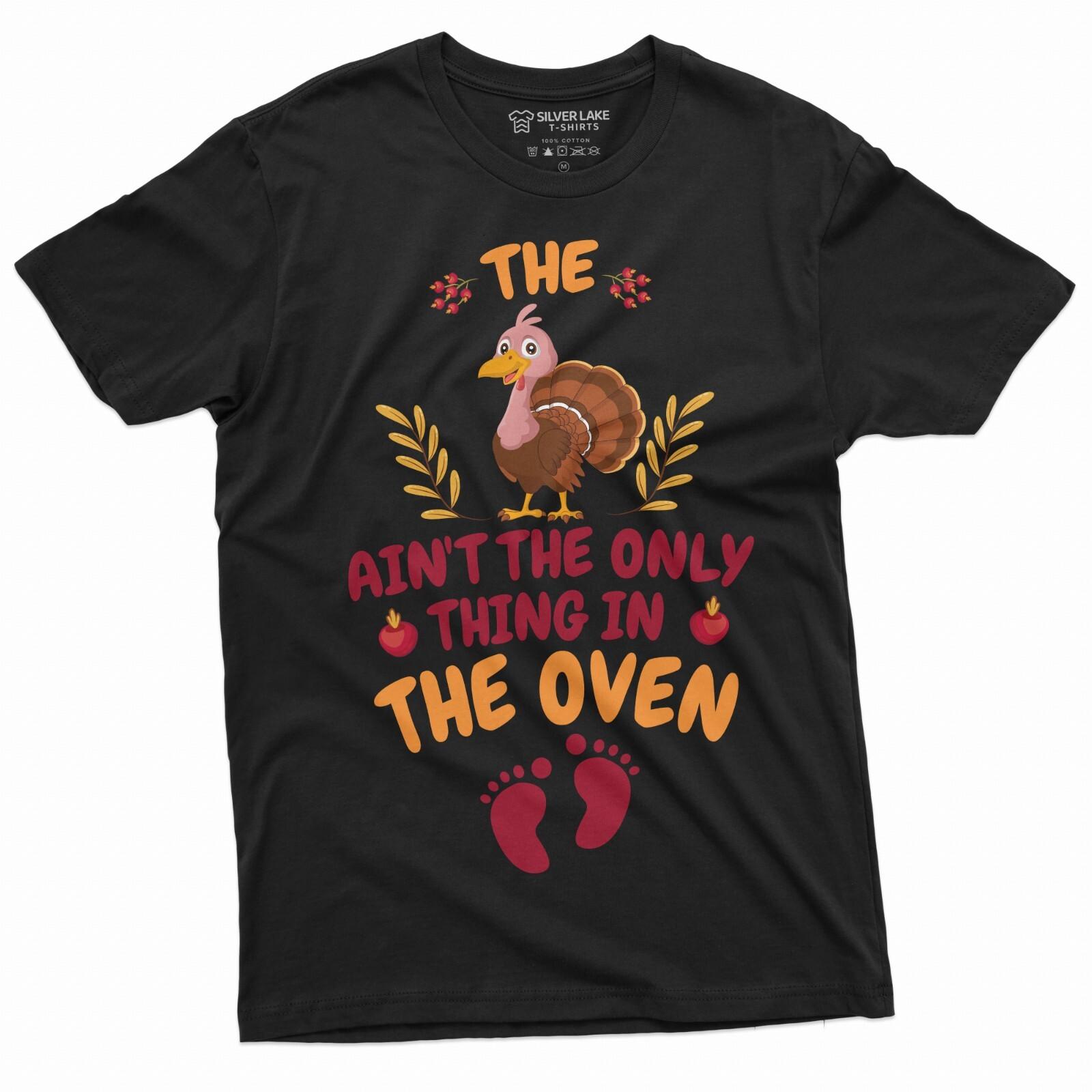 Thanksgiving Pregnancy Announcement T-Shirt Mens Womens Tees Top Thanksgiving Gender Reveal Party Tee S